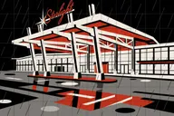 Starlight Casino portico lit at night